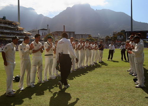 A guard of honour for Steve Bucknor in his final Test