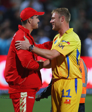 Contrasting fortunes no doubt for Kevin Pietersen and Andrew Flintoff, Bangalore Royal Challengers v Chennai Super Kings, IPL, 5th game, Port Elizabeth, April 20, 2009