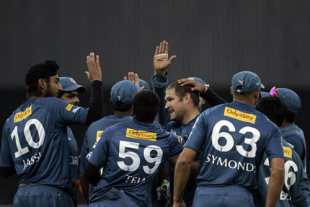 Ryan Harris and his Deccan Chargers team-mates celebrate a wicket, Deccan Chargers v Kolkata Knight Riders, IPL, Johannesburg, May 16, 2009 