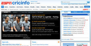 Cricinfo re-design screenshot, May 29, 2009