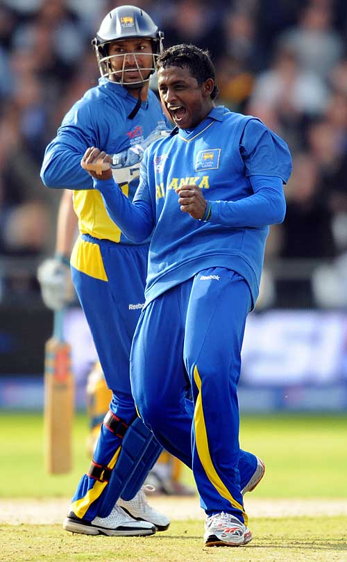 Ajantha Mendis enjoys one of his three wickets