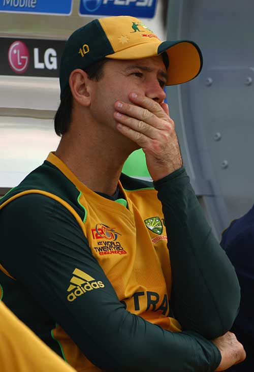 A worried Ricky Ponting in the dug-out