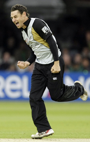 Nathan McCullum is pumped up after dismissing Roelof van der Merwe, New Zealand v South Africa, ICC World Twenty20, Lord's, June 9, 2009