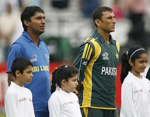 Kumar Sangakkara and Younis Khan stand alongside each other for the national anthems, Pakistan v Sri Lanka, ICC World Twenty20 Super Eights, Lord's, June 12, 2009