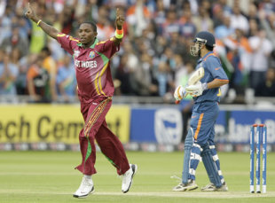 Fidel Edwards celebrates the dismissal of Rohit Sharma, India v West Indies, ICC World Twenty20 Super Eights, Lord's, June 12, 2009