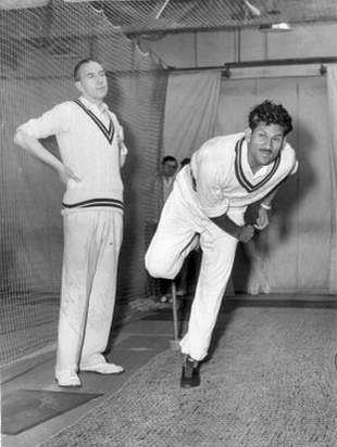 Khan Mohammad bowls at the MCC's indoor coaching school