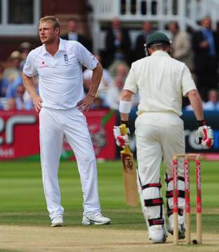 Andrew Flintoff strikes a pose after his removal of Brad Haddin, England v Australia, 2nd Test, Lord's, 5th day, July 20, 2009