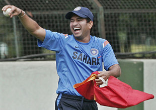 Sachin Tendulkar shares a joke during training, Bangalore, August 30, 2009