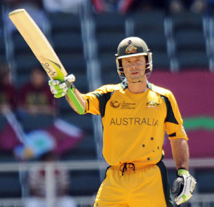 Ricky Ponting raises the bat after getting his half-century, Australia v West Indies, ICC Champions Trophy, Group A, Johannesburg, September 26, 2009