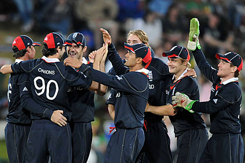 England celebrate their entry into the semi-finals