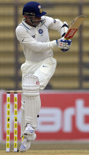 Virender Sehwag flicks during his fifty, Bangladesh v India, 1st Test, Chittagong, 1st day, January 17, 2010