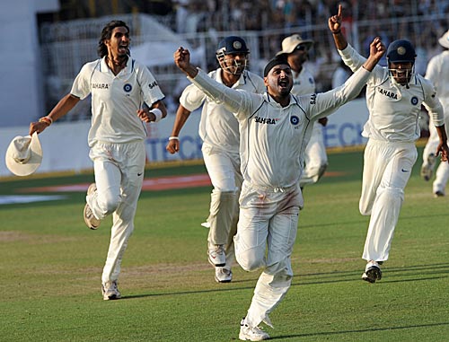 Harbhajan Singh's five-for handed India a tense win