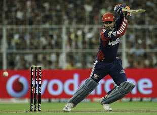 Virender Sehwag cracks the ball towards point, Kolkata Knight  Riders v Delhi Daredevils, IPL, Kolkata, April 7, 2010