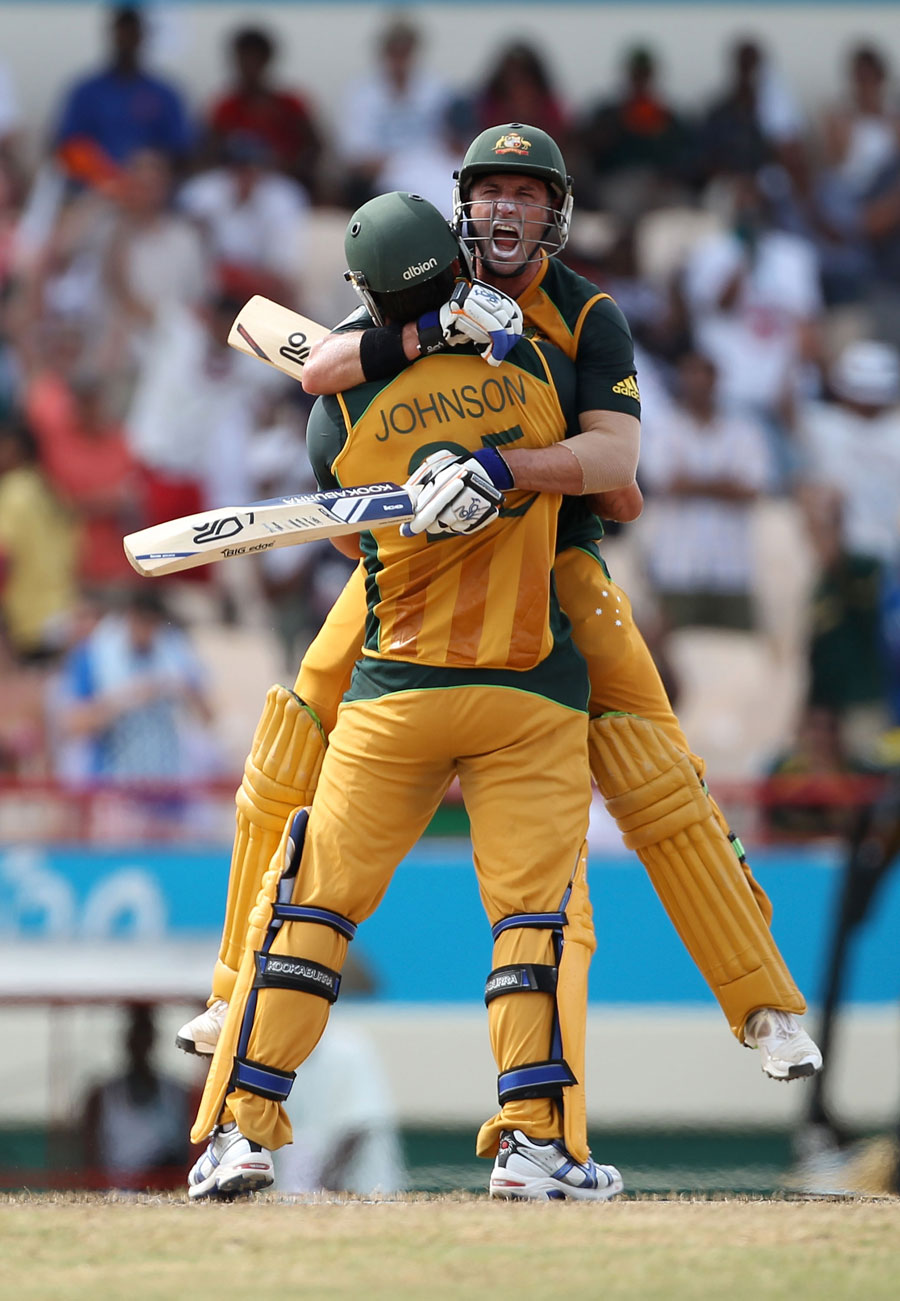 Michael Hussey is ecstatic after completing a miracle chase