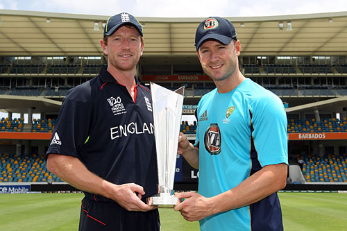Paul Collingwood and Michael Clarke will  go head to head for the World Twenty20 on Sunday 