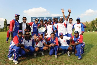 The victorious USA team with the ICC World Cricket League Division 4 title