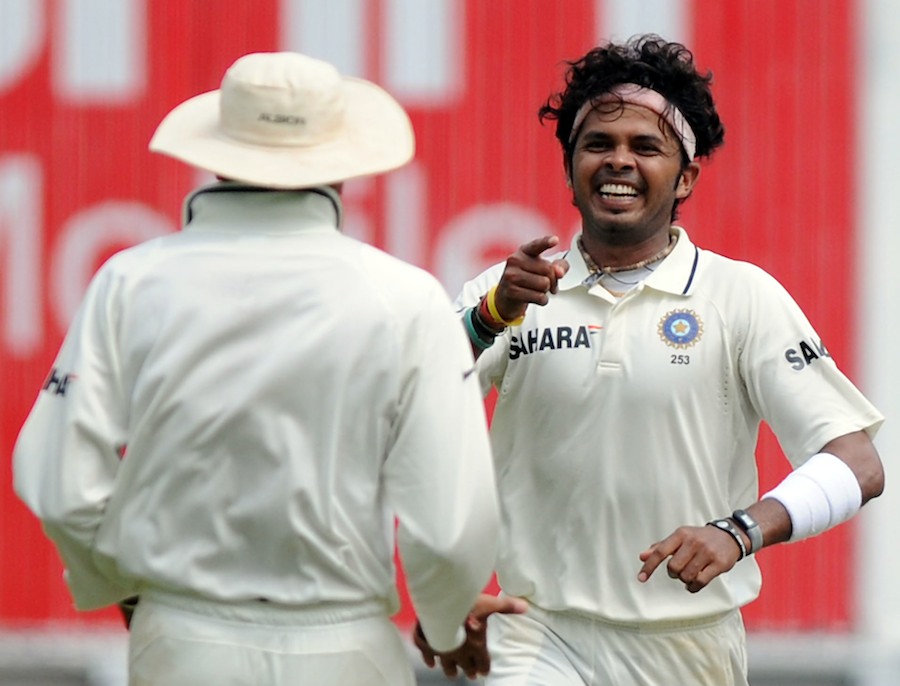 Sreesanth is pleased after bowling Ben Hilfenhaus