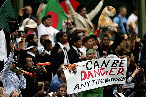  Fans cheering Bangladesh win against Australia in Cardiff.