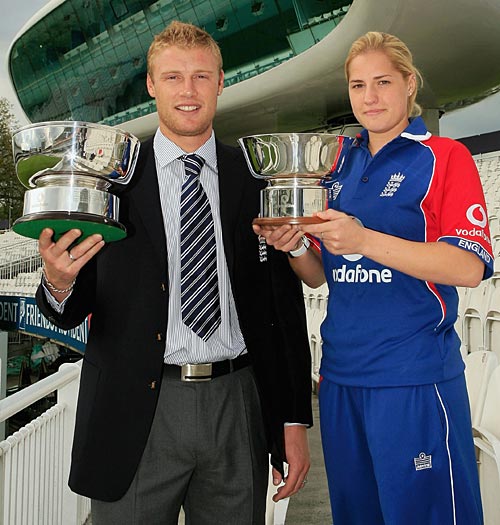 Andrew Flintoff and Katherine Brunt after being named England's Cricketers of the Year, Lord's, May 8, 2006
