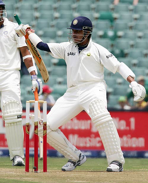 Sreesanth breaks into a jig after smashing Nel for a six, 1st Test, Johannesburg, 3rd day, December 17, 2006