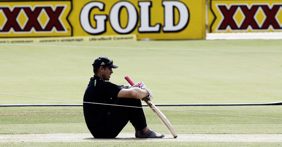 Matt the Bat - Matthew Hayden concentrates on the pitch ahead of the fourth Test , Adelaide, January 23, 2008