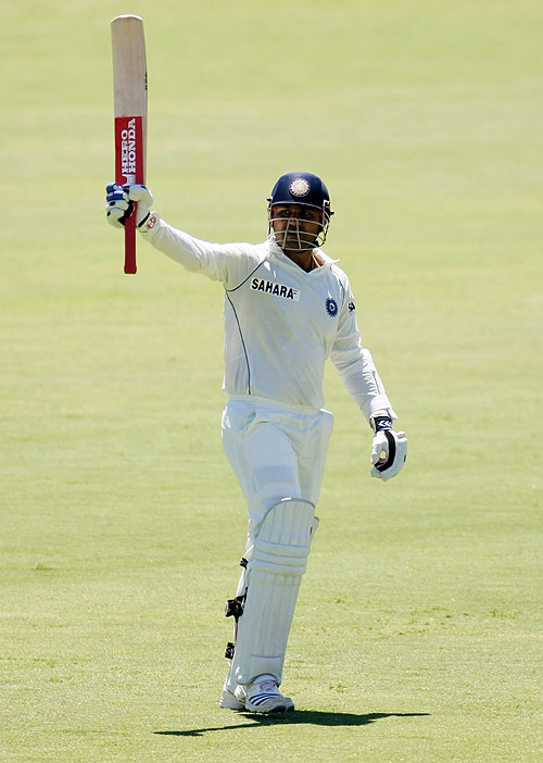 Virender Sehwag scored his first century of the series, Australia v India, 4th Test, Adelaide, 5th day, January 28, 2008