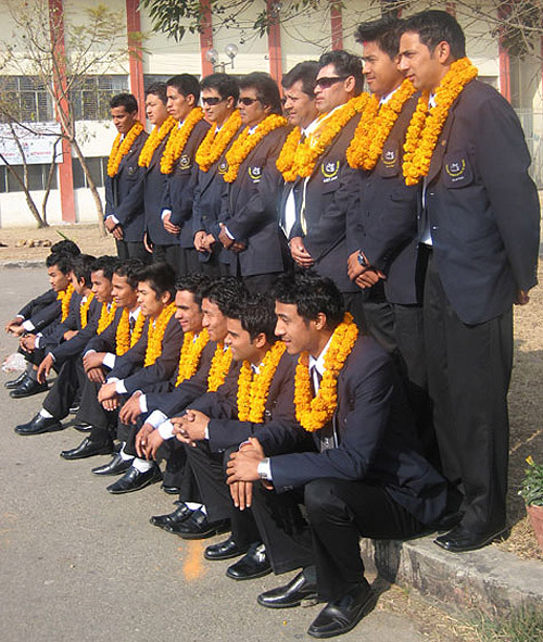 Nepal's under-19 squad pose for a photograph on the eve of their departure to Malaysia, February 10, 2008 