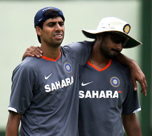 Ashish Nehra and Harbhajan Singh at the National Cricket Academy camp, Bangalore, June 28, 2008