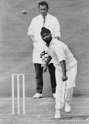 Bishan Bedi bowls, Surrey v Indians, Tour match, The Oval, 3rd day, August 2, 1971