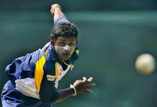 Ajantha Mendis bowls in the nets, Colombo, February 2, 2009