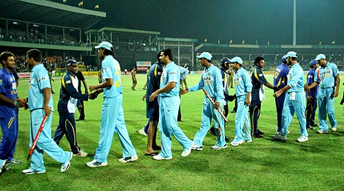 The Indians shake hands with the Sri Lankans, Sri Lanka v India, 3rd ODI, Colombo, February 3, 2009