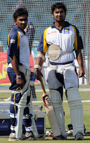 Mahela Jayawardene and Kumar Sangakkara prepare on the eve of the second Test, Lahore, February 28, 2009